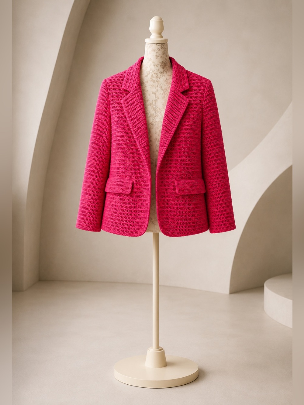 Addison Boutique Raspberry Pink Crochet Textured Lightweight Open Blazer NWOT